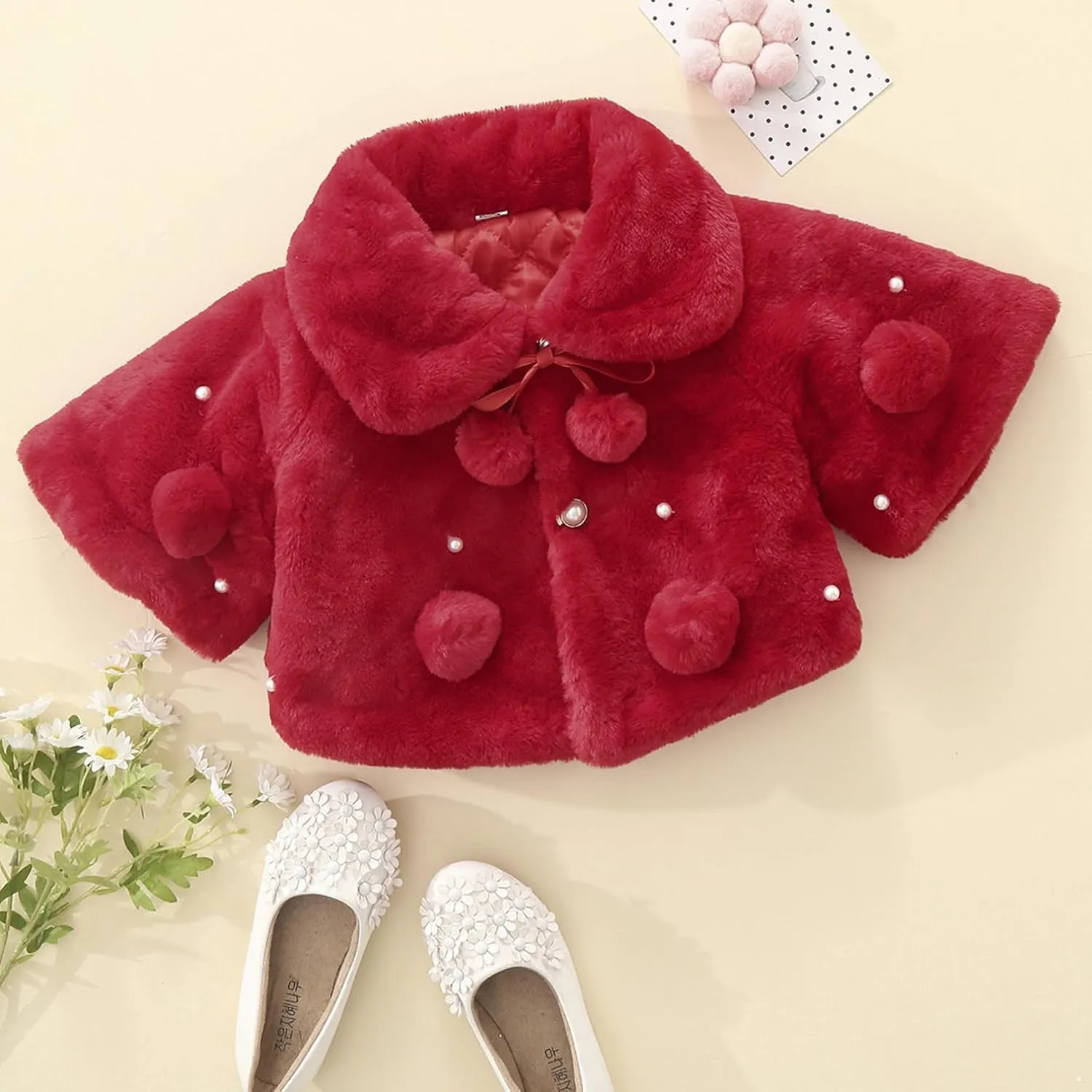 iiniim Toddler Baby Girls Faux Fur Coat Cloak Jacket Dress Cover Cape Poncho for Wedding Birthday Winter Warm Outerwear