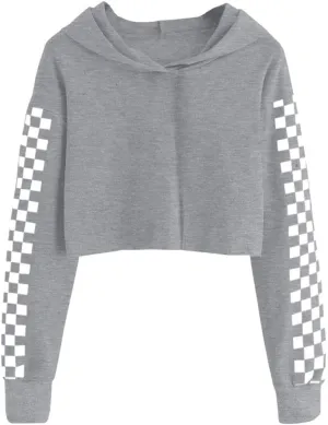 Imily Bela Kids Crop Tops Girls Hoodies Cute Plaid Long Sleeve Fashion Sweatshirts