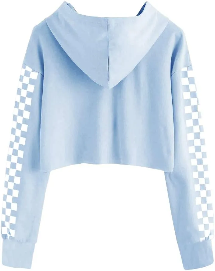 Imily Bela Kids Crop Tops Girls Hoodies Cute Plaid Long Sleeve Fashion Sweatshirts