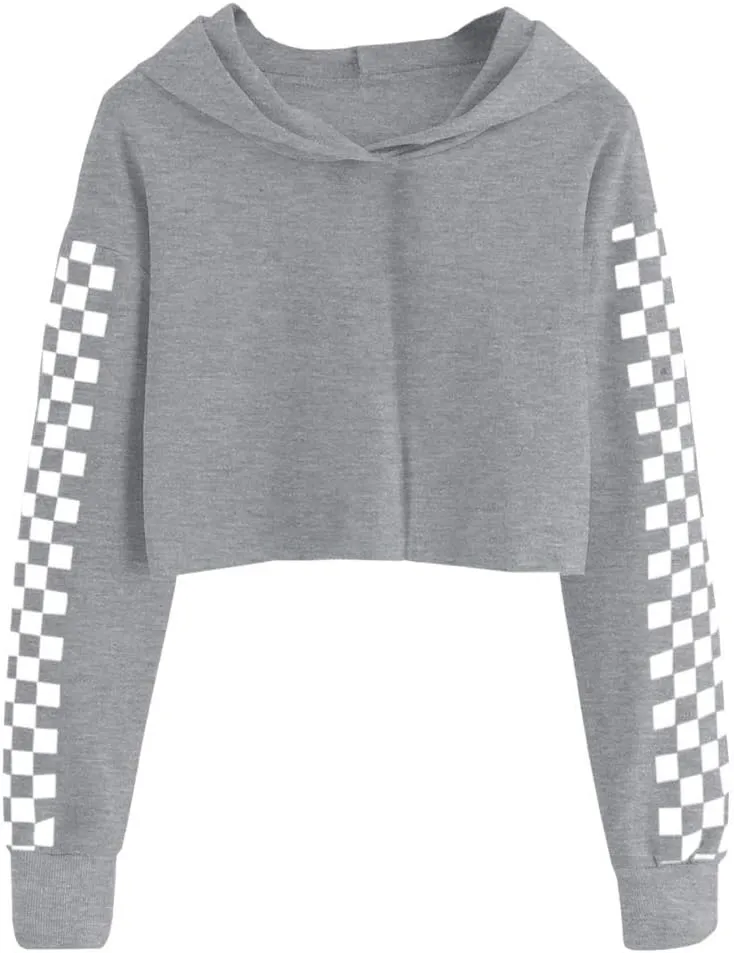 Imily Bela Kids Crop Tops Girls Hoodies Cute Plaid Long Sleeve Fashion Sweatshirts