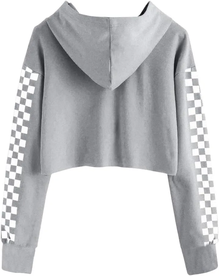 Imily Bela Kids Crop Tops Girls Hoodies Cute Plaid Long Sleeve Fashion Sweatshirts