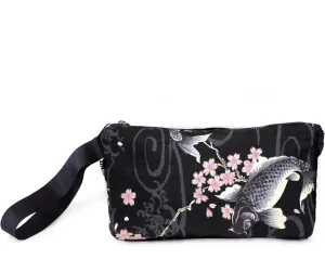 Japanese Style Handbag, Versatile Women's Wristlet Bag, 9.5 x 6.7 in. Zipper, Traditional Japanese Print, Koi