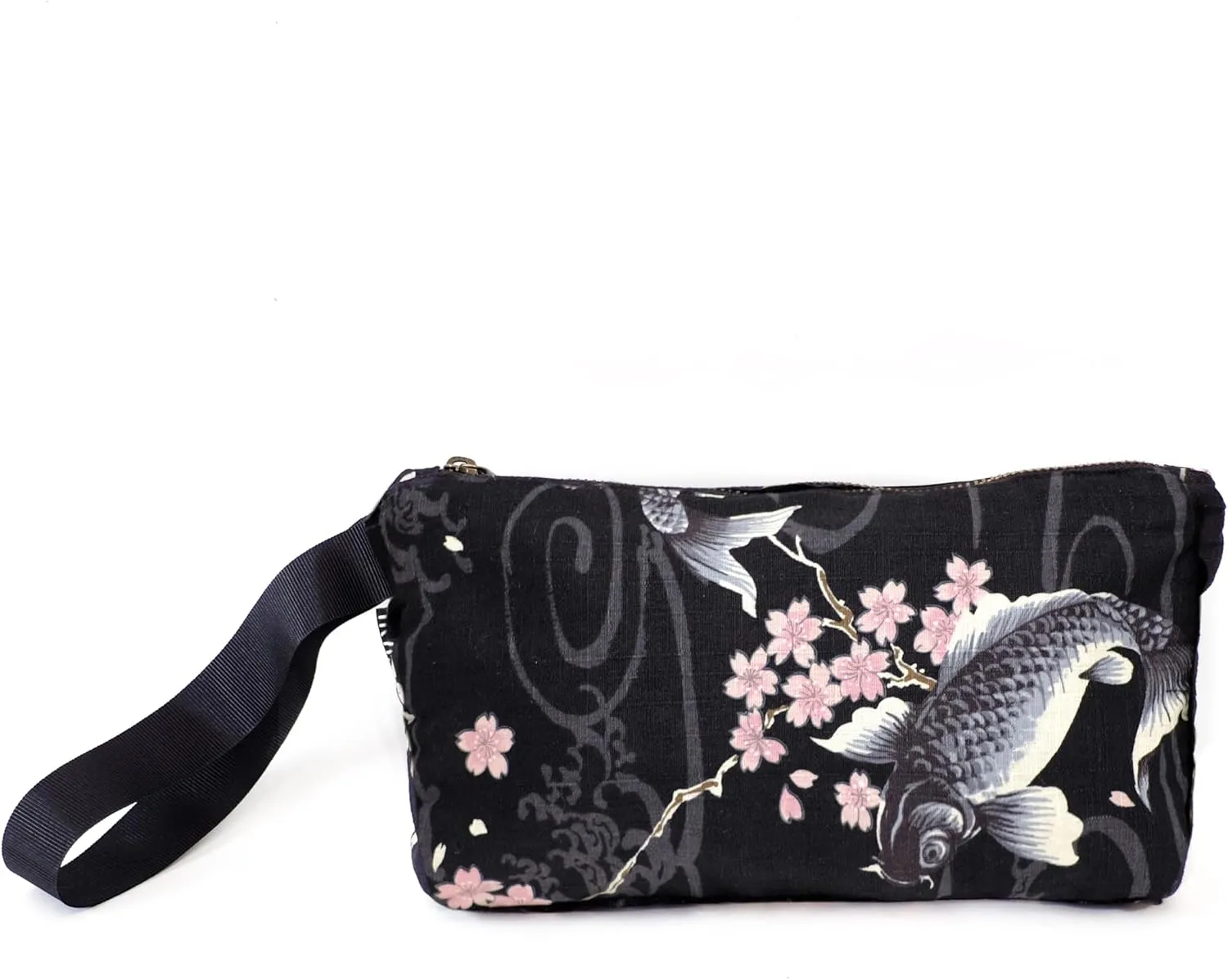 Japanese Style Handbag, Versatile Women's Wristlet Bag, 9.5 x 6.7 in. Zipper, Traditional Japanese Print, Koi
