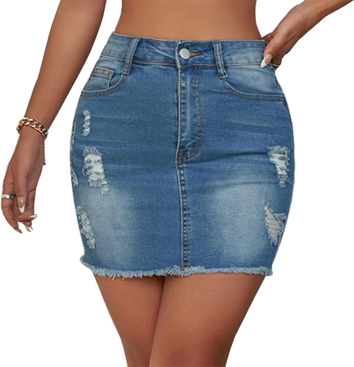 Jean Skirt for Women Stretch Casual High Waisted Denim Short Skirt Cute A Line Mini Pencil Skrit