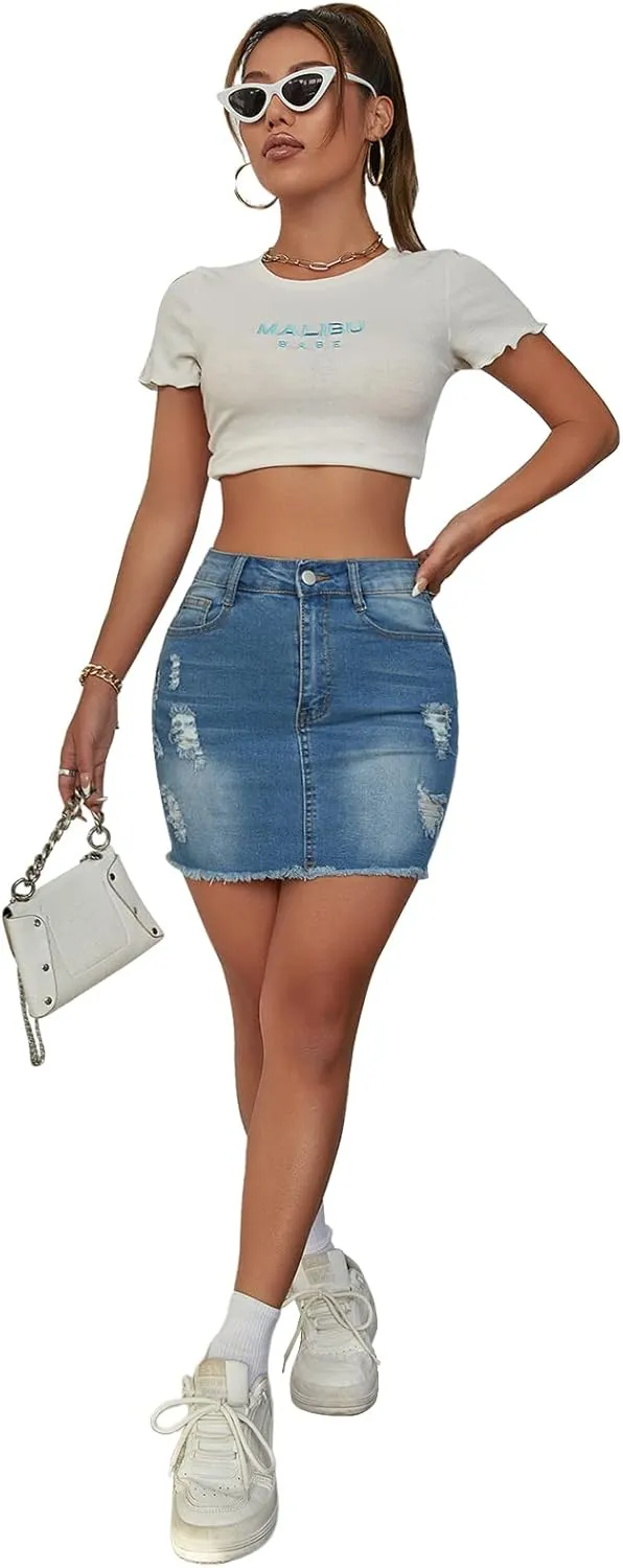 Jean Skirt for Women Stretch Casual High Waisted Denim Short Skirt Cute A Line Mini Pencil Skrit