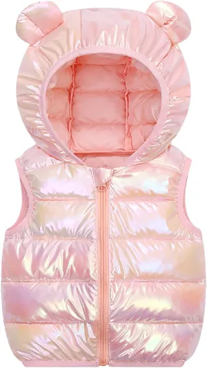 JESKIDS Girls Boys Puffer Vest Hooded Warm Outerwear with Zipper Lightweight Sleeveless Outfit
