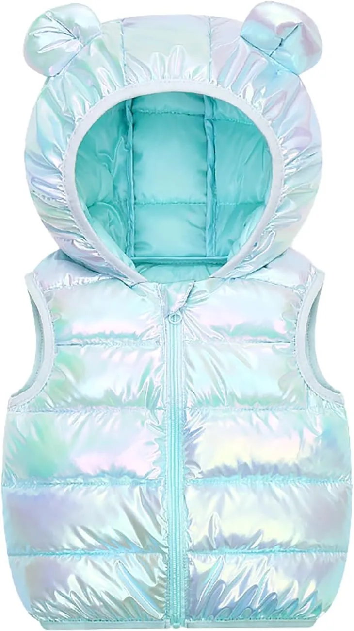 JESKIDS Girls Boys Puffer Vest Hooded Warm Outerwear with Zipper Lightweight Sleeveless Outfit