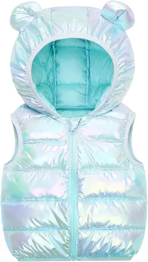 JESKIDS Girls Boys Puffer Vest Hooded Warm Outerwear with Zipper Lightweight Sleeveless Outfit