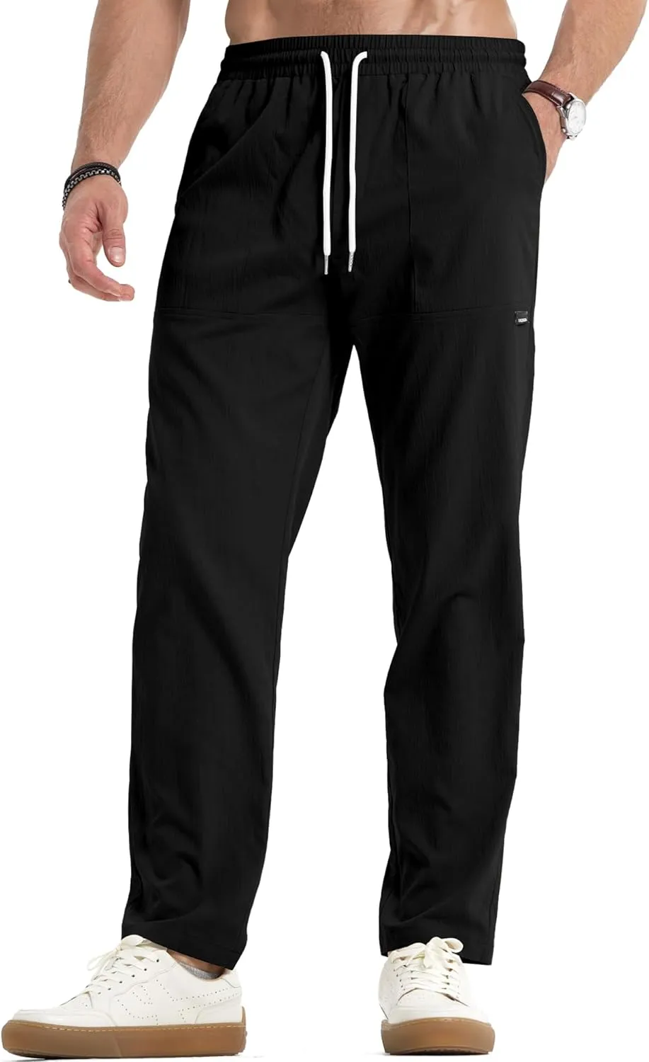 JMIERR Mens Casual Lightweight Pants Stretch Elastic Waist Drawstring Jogging Sweatpants Pants