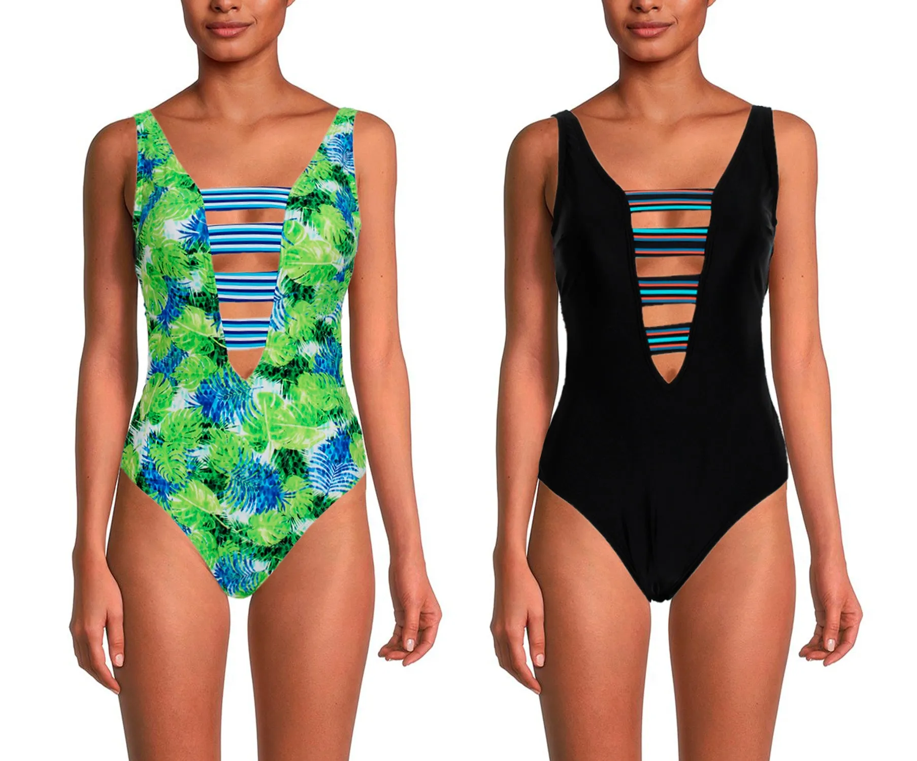 JR-1PU82-D - Wholesale Junior's Plunge One-Piece Swimsuits