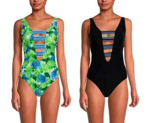 JR-1PU82-D - Wholesale Junior's Plunge One-Piece Swimsuits