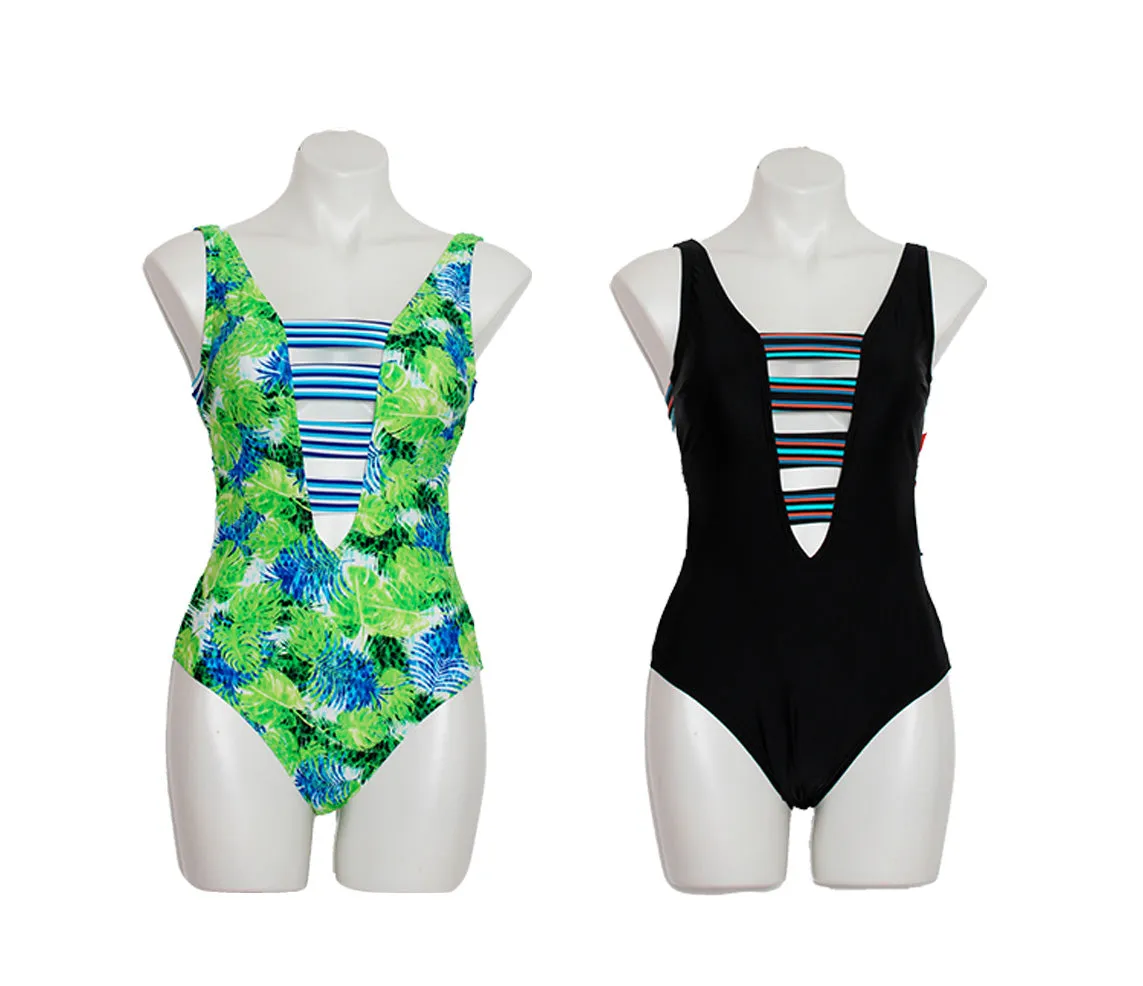 JR-1PU82-D - Wholesale Junior's Plunge One-Piece Swimsuits
