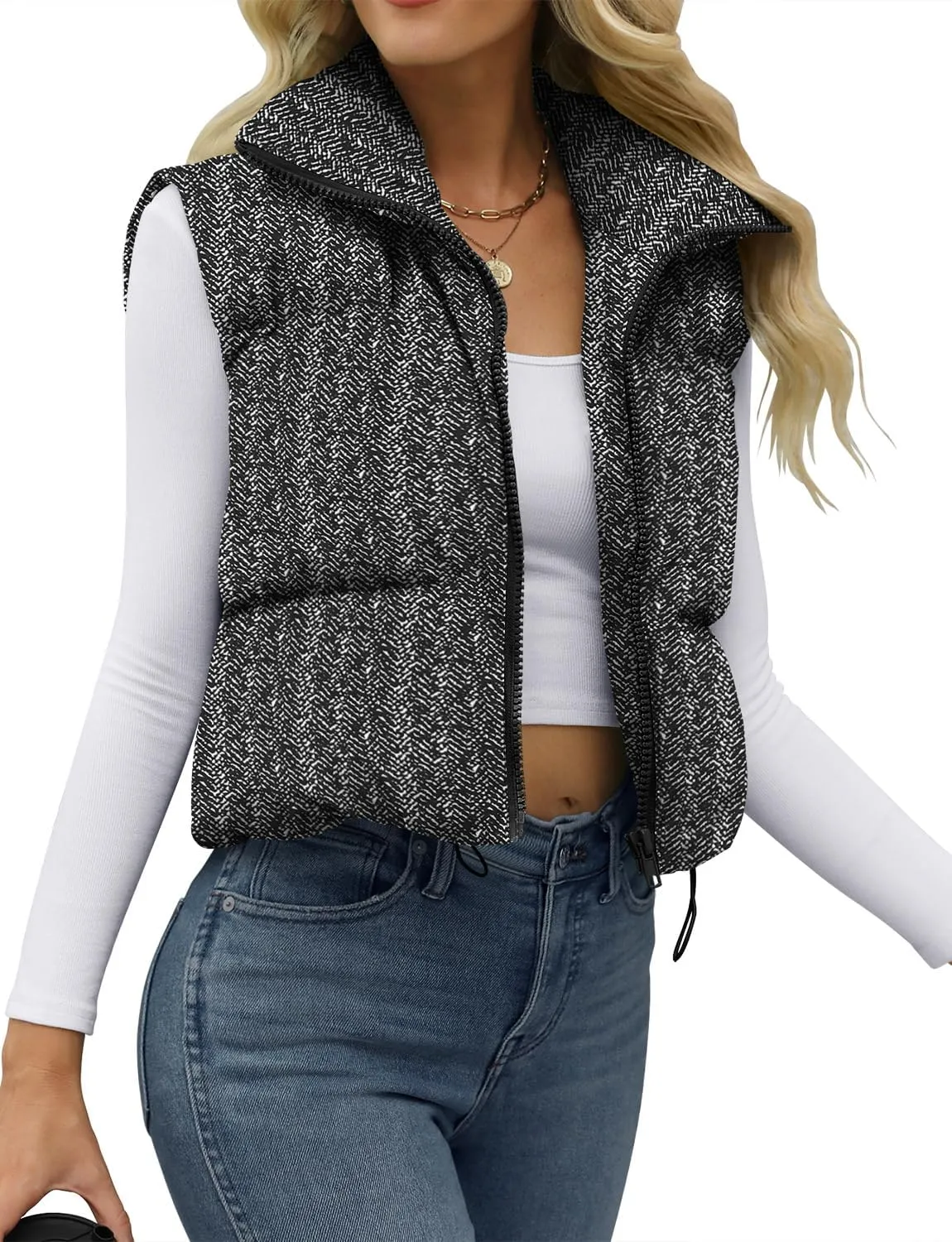 JZC Women's Crop Puffer Vest Lightweight Sleeveless Jacket 2024 Fashion Winter Outerwear Padded Gilet