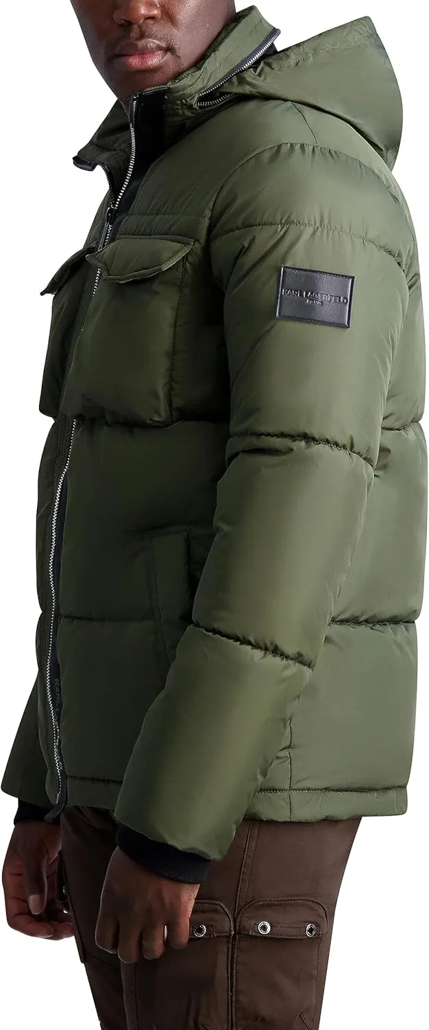 KARL LAGERFELD Men's Quilted Zip Out Hood Puffer Jacket