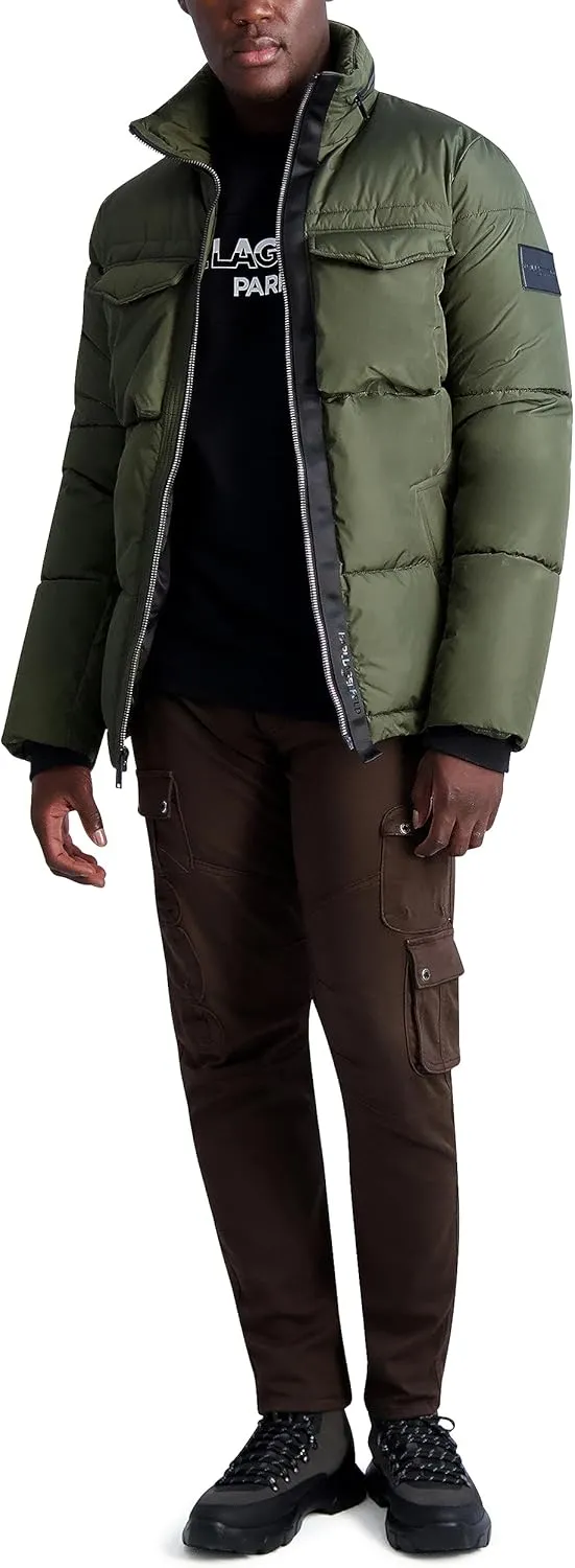 KARL LAGERFELD Men's Quilted Zip Out Hood Puffer Jacket
