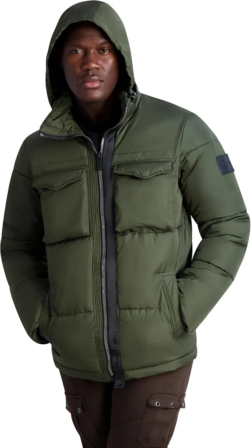 KARL LAGERFELD Men's Quilted Zip Out Hood Puffer Jacket