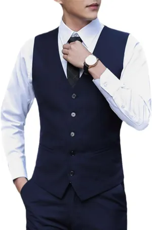Kelsiop Slim Men's Suit Vest Black Formal Business Vest