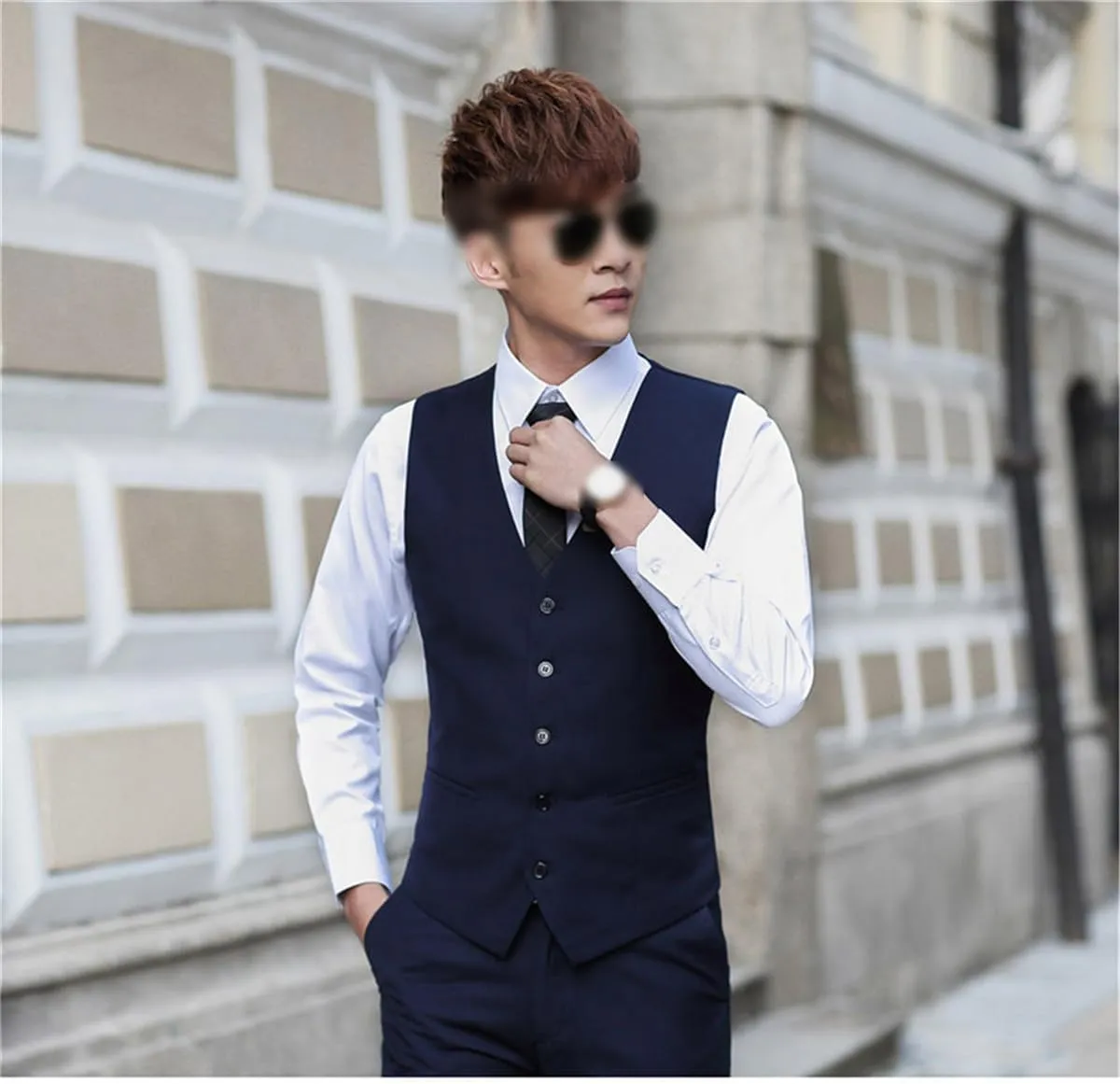 Kelsiop Slim Men's Suit Vest Black Formal Business Vest