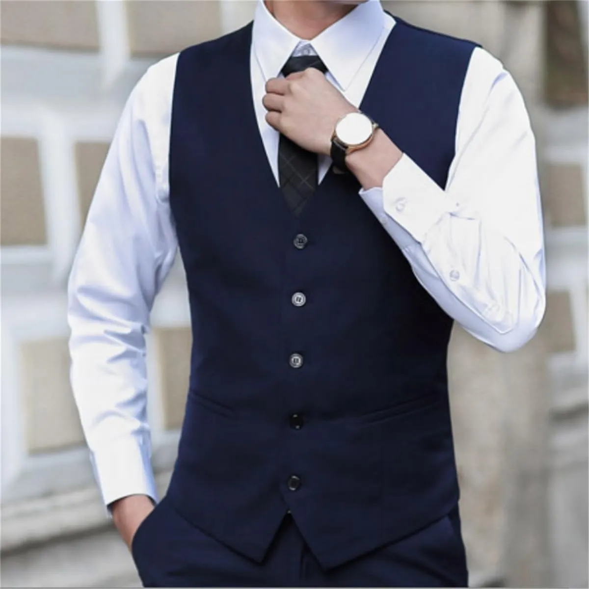 Kelsiop Slim Men's Suit Vest Black Formal Business Vest