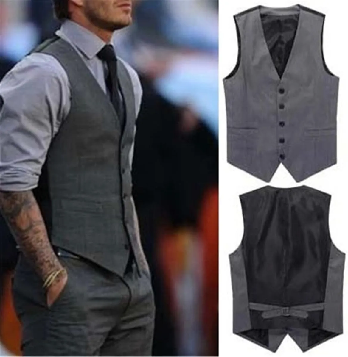 Kelsiop Slim Men's Suit Vest Black Formal Business Vest