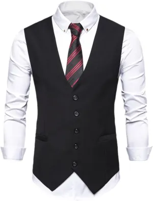 Kelsiop Slim Men's Suit Vest Black Formal Business Vest