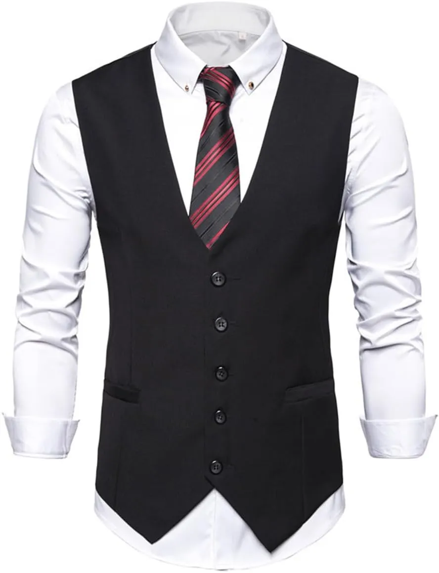Kelsiop Slim Men's Suit Vest Black Formal Business Vest