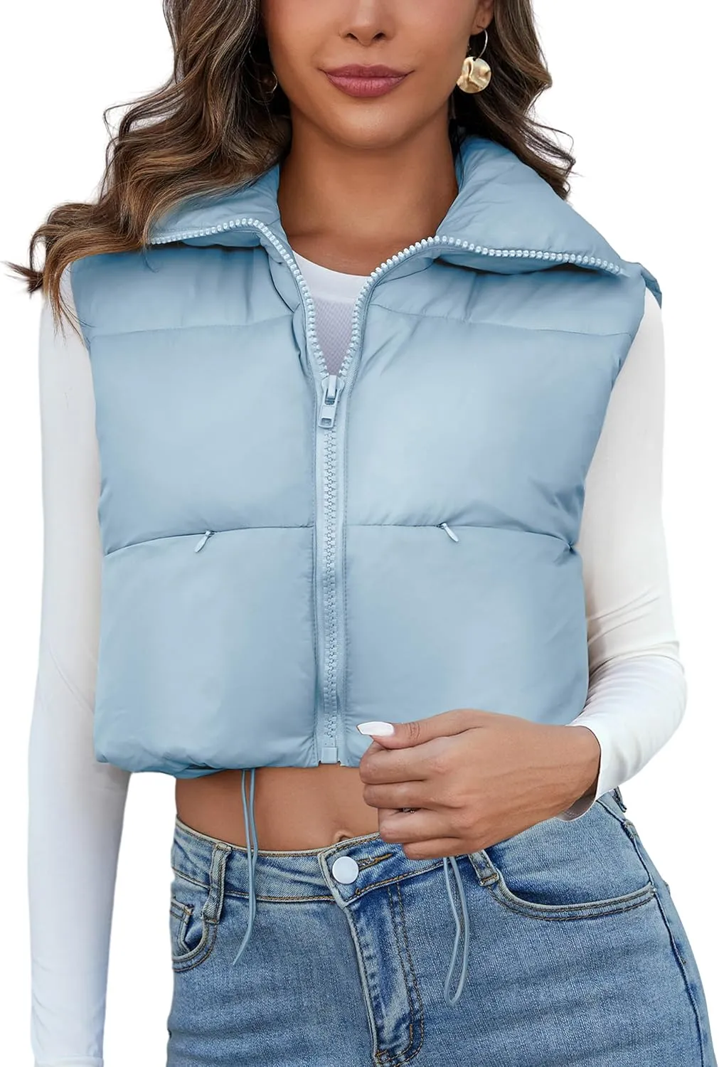 Kissonic Women's Padded Down Vest Puffer Stand Collar Zip Up Crop Sleeveless Jacket