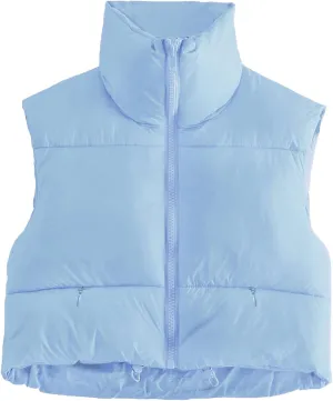 Kissonic Women's Padded Down Vest Puffer Stand Collar Zip Up Crop Sleeveless Jacket