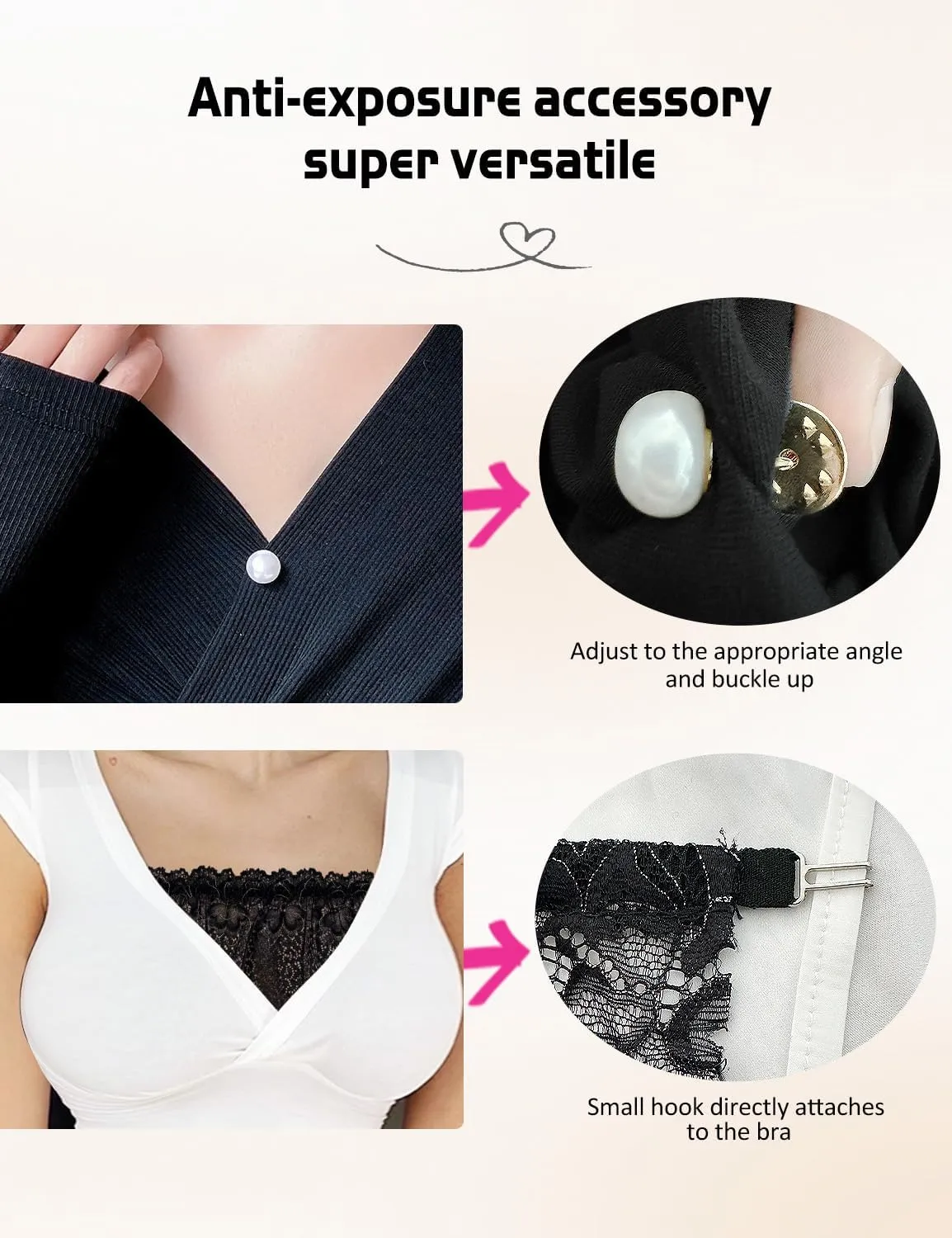 Lace Cleavage Cover Up for Low NecklineModesty Panel for WomenClip On Mock Camisole Snap to Bra Insert