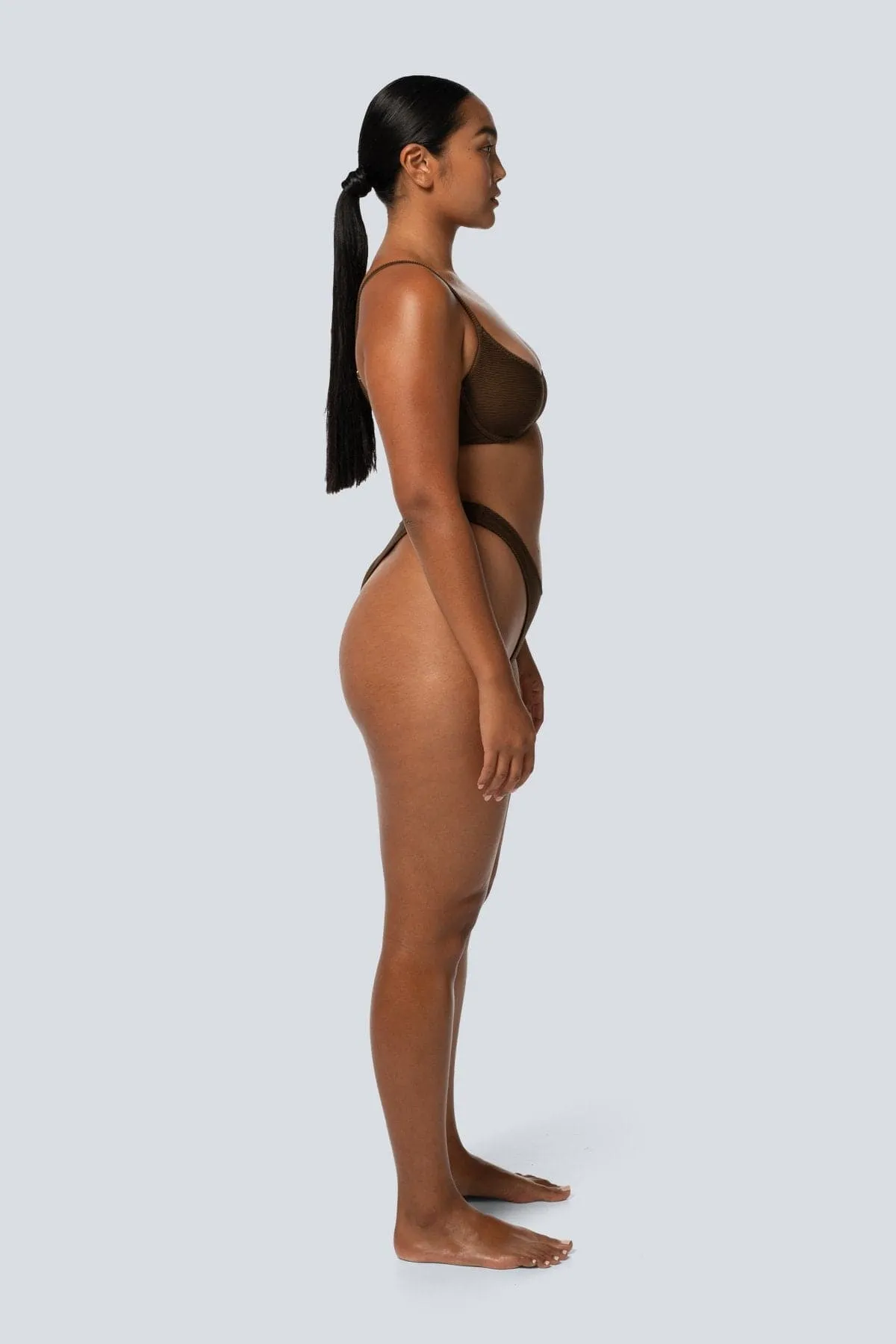 LAHANA EMILIA HIGH CUT BIKINI BOTTOM - RIBBED BROWN
