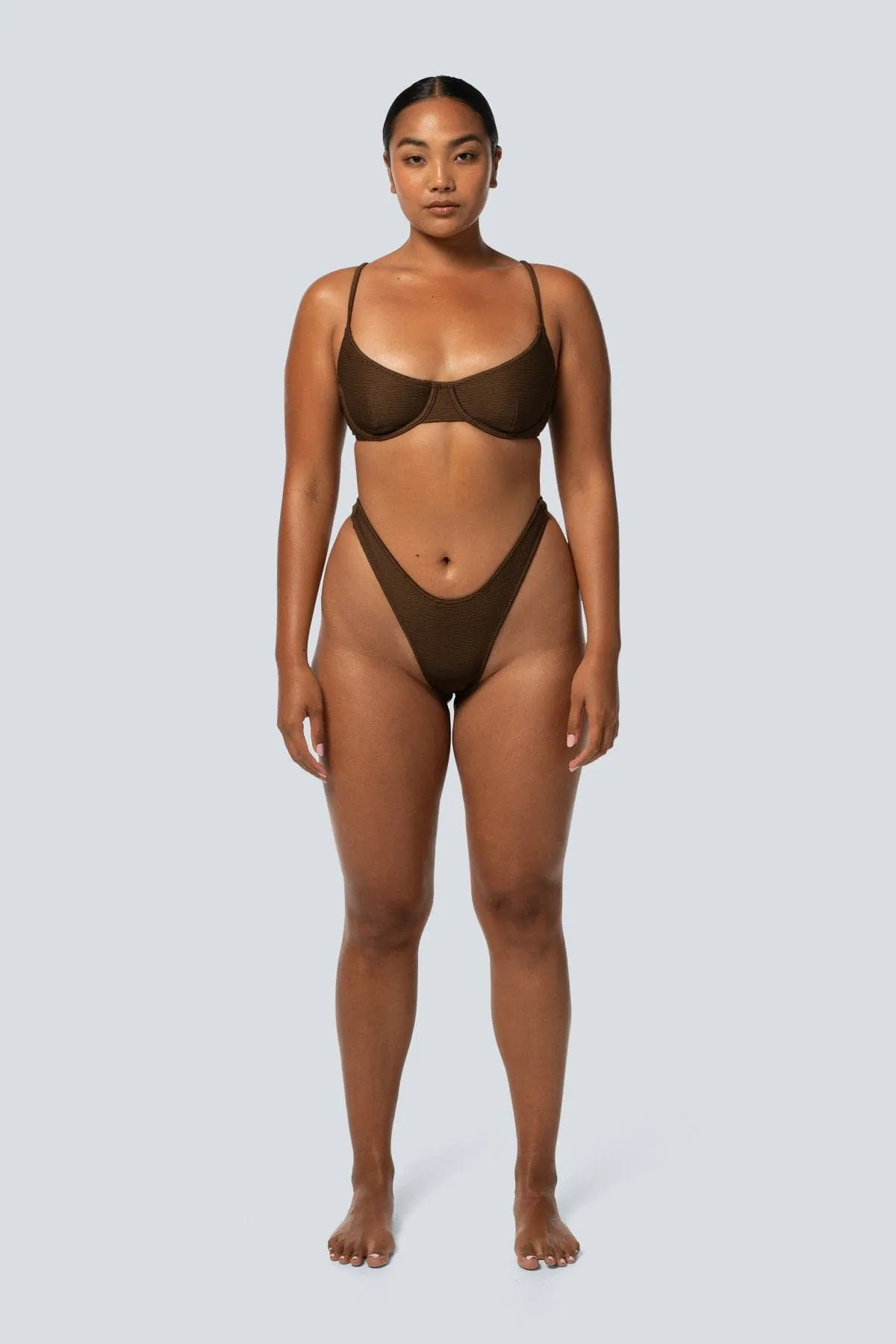 LAHANA EMILIA HIGH CUT BIKINI BOTTOM - RIBBED BROWN