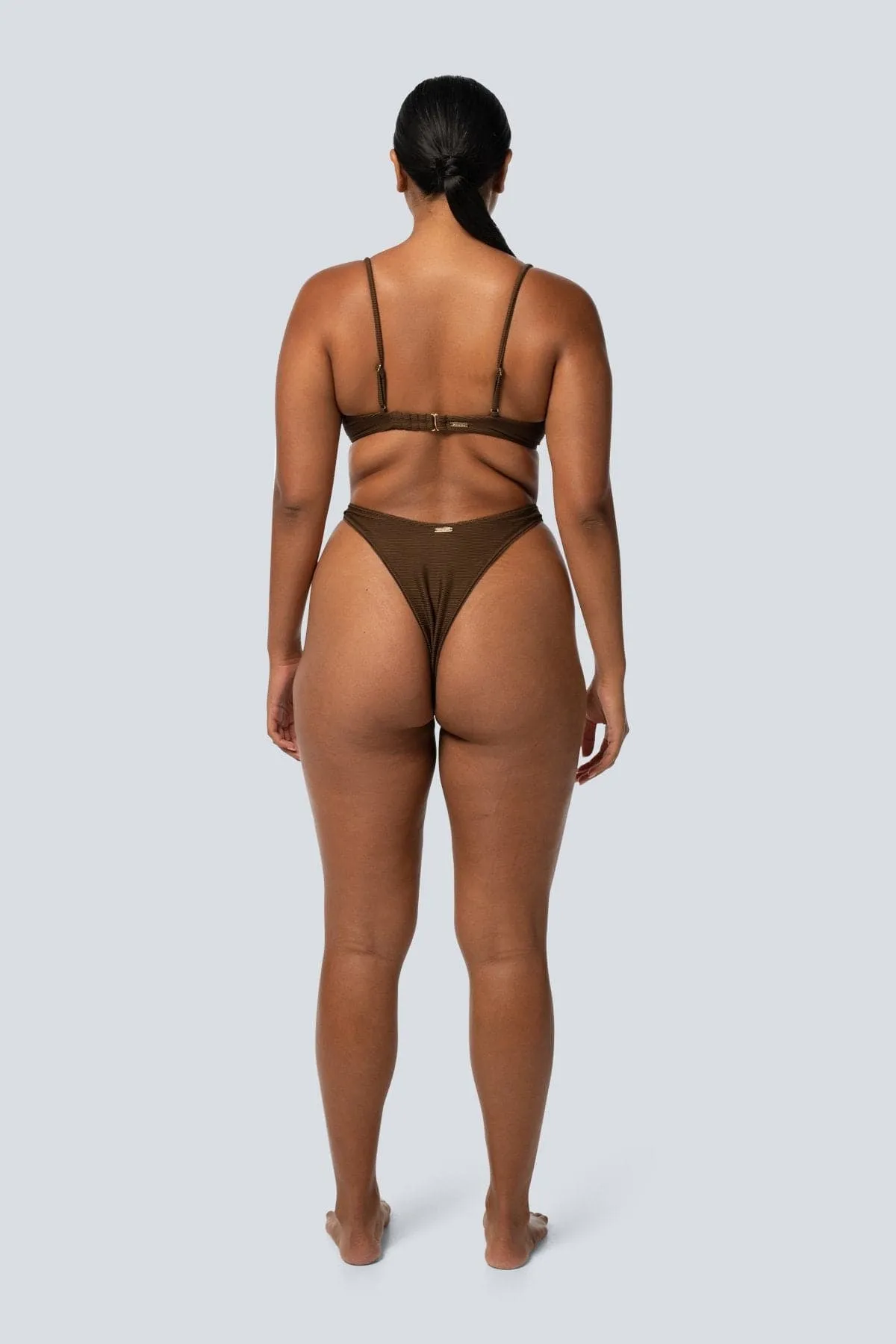 LAHANA EMILIA HIGH CUT BIKINI BOTTOM - RIBBED BROWN