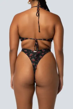 LAHANA FOX V SHAPE CHEEKY BIKINI BOTTOMS - BLACK ROSE