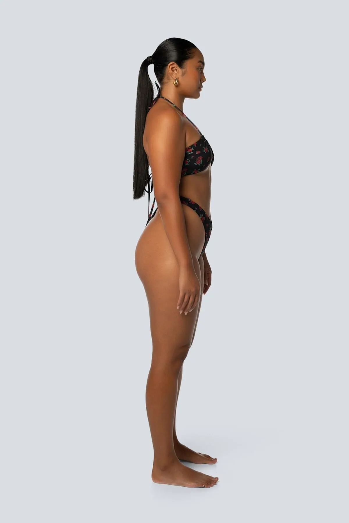 LAHANA FOX V SHAPE CHEEKY BIKINI BOTTOMS - BLACK ROSE