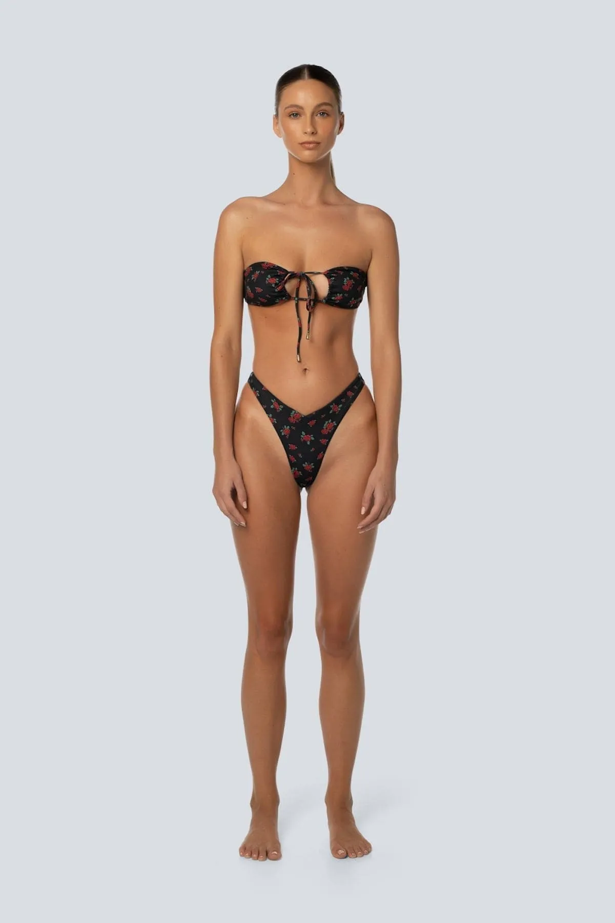 LAHANA FOX V SHAPE CHEEKY BIKINI BOTTOMS - BLACK ROSE