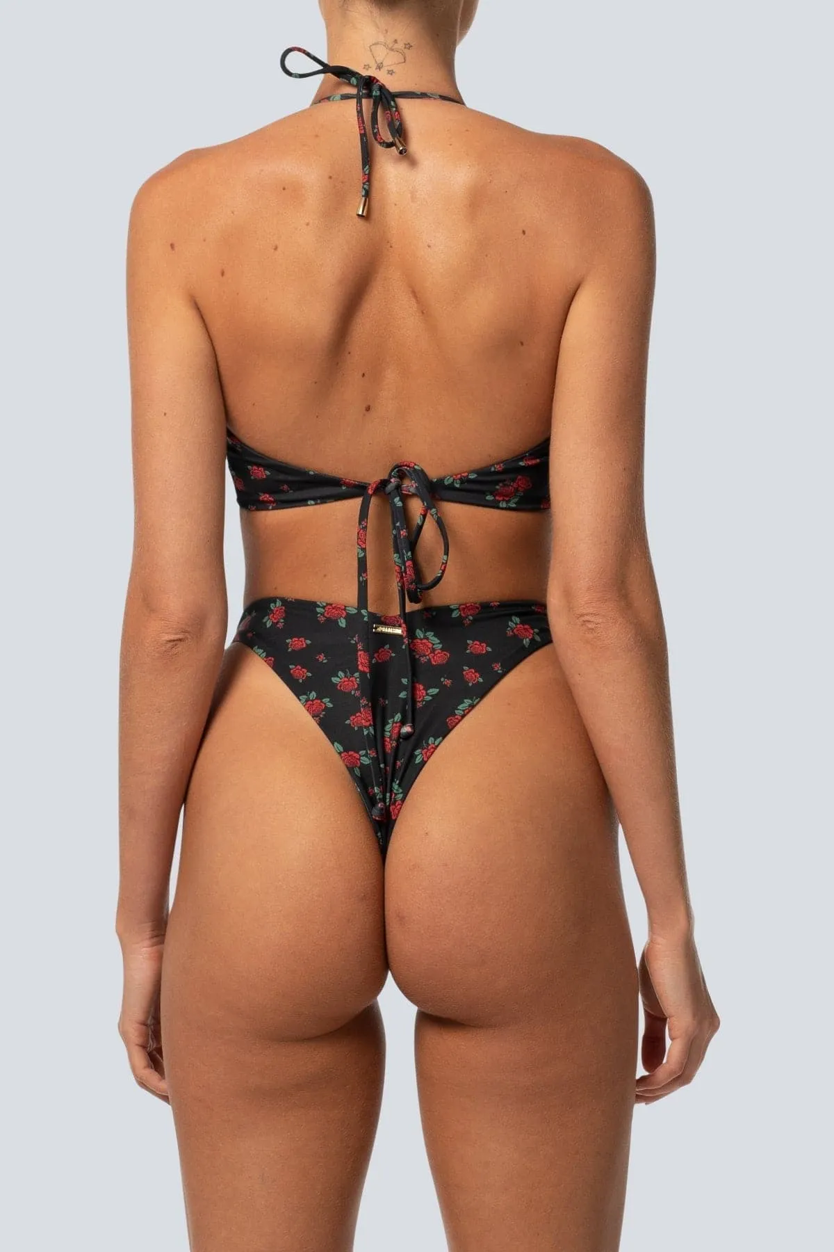 LAHANA FOX V SHAPE CHEEKY BIKINI BOTTOMS - BLACK ROSE