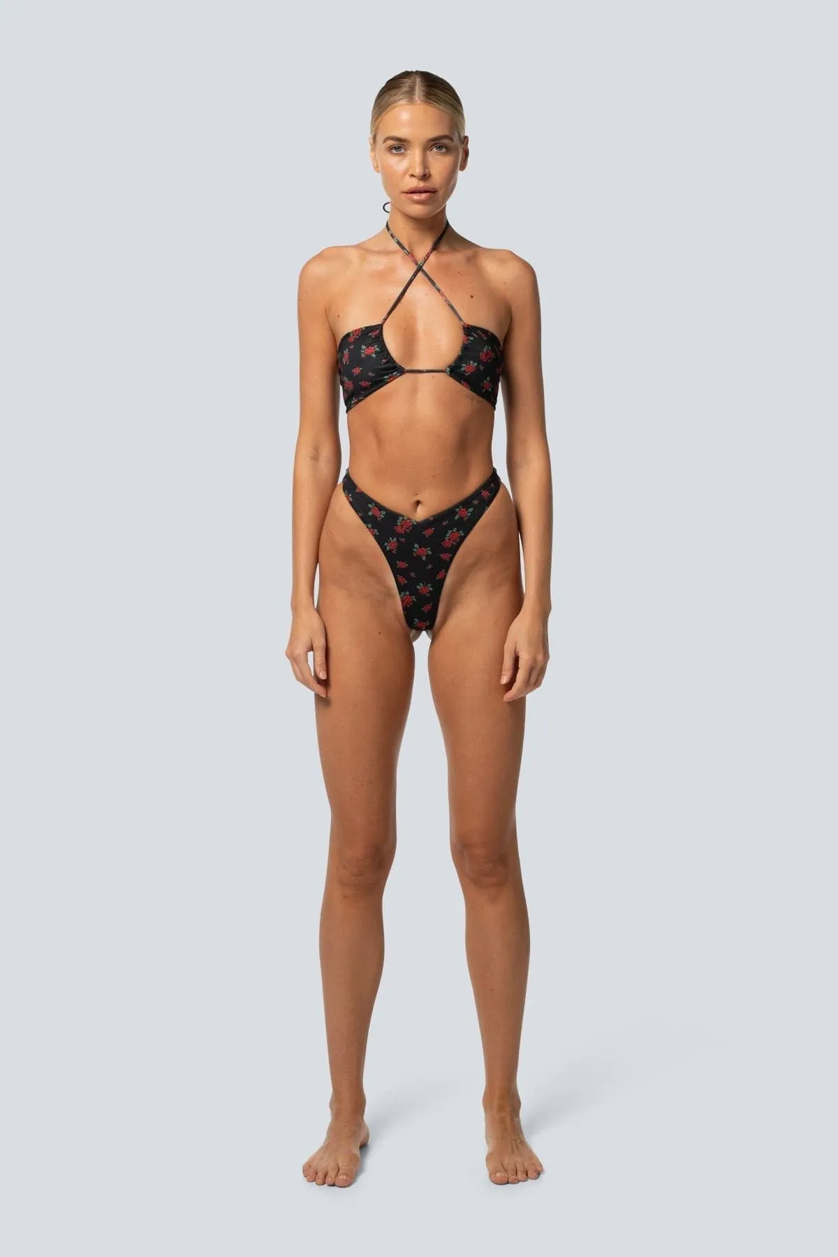LAHANA FOX V SHAPE CHEEKY BIKINI BOTTOMS - BLACK ROSE
