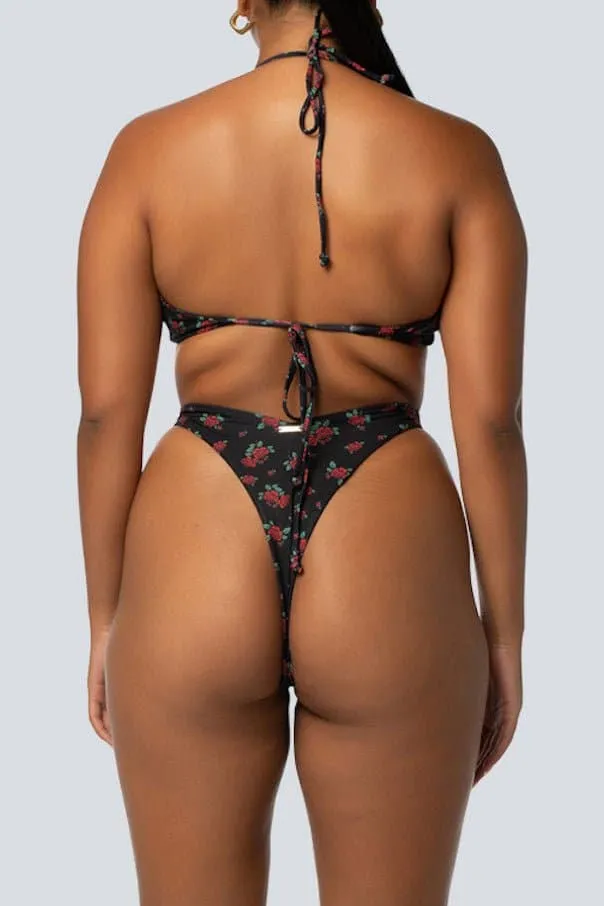 LAHANA FOX V SHAPE CHEEKY BIKINI BOTTOMS - BLACK ROSE