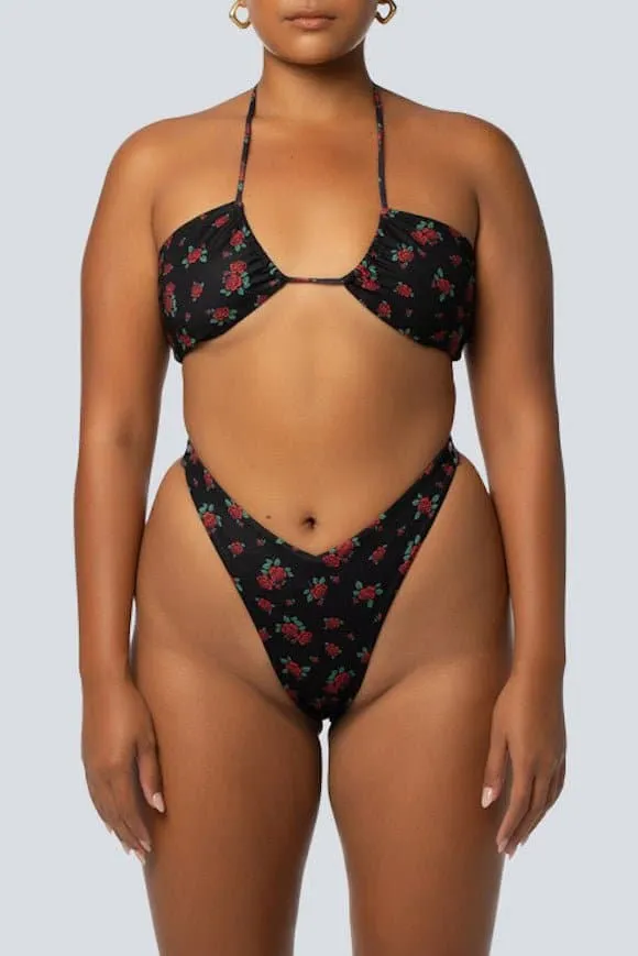 LAHANA FOX V SHAPE CHEEKY BIKINI BOTTOMS - BLACK ROSE