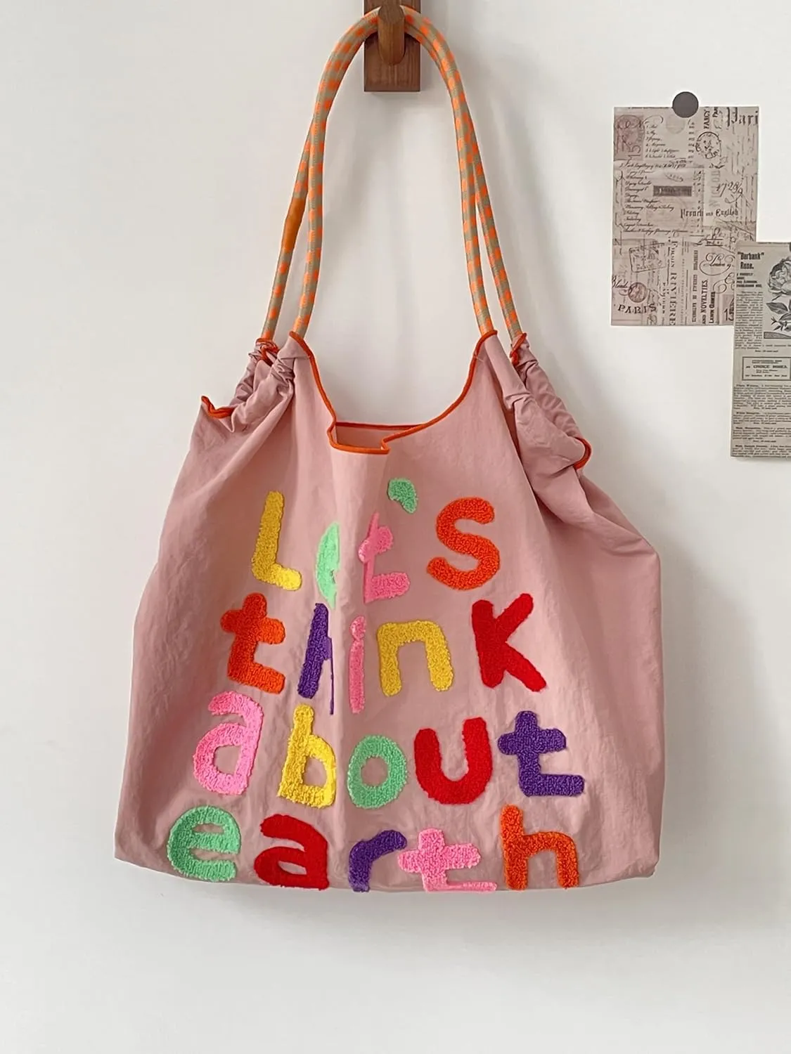 Large Capacity Letter Embroidery Tote Bag Stylish and Versatile Shoulder Bag for Everyday Use Unique Design