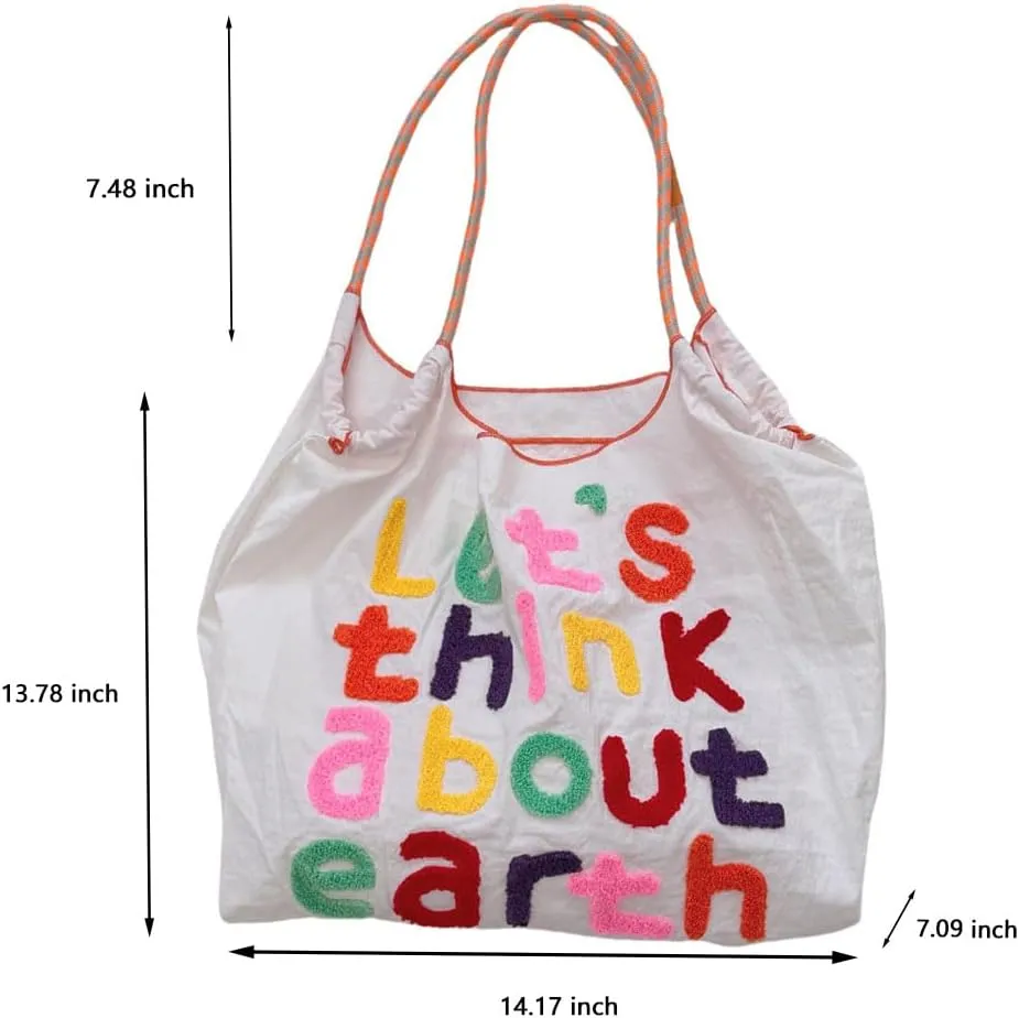 Large Capacity Letter Embroidery Tote Bag Stylish and Versatile Shoulder Bag for Everyday Use Unique Design