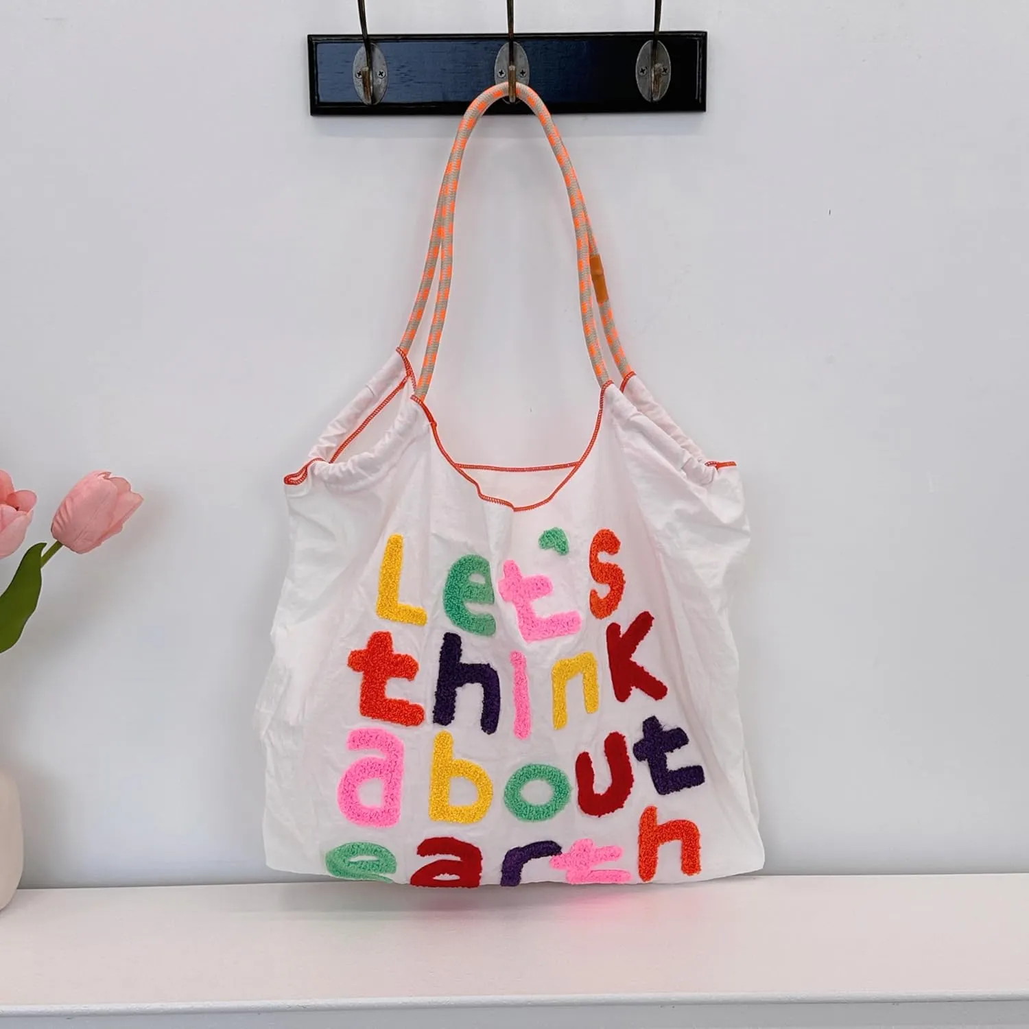Large Capacity Letter Embroidery Tote Bag Stylish and Versatile Shoulder Bag for Everyday Use Unique Design