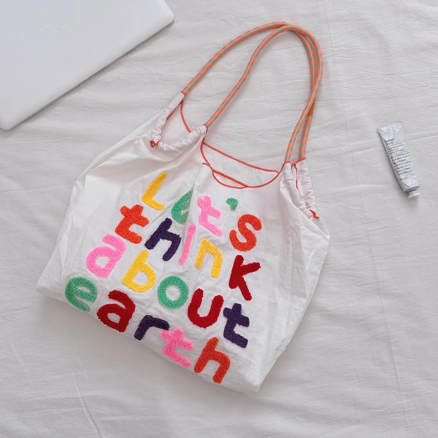 Large Capacity Letter Embroidery Tote Bag Stylish and Versatile Shoulder Bag for Everyday Use Unique Design