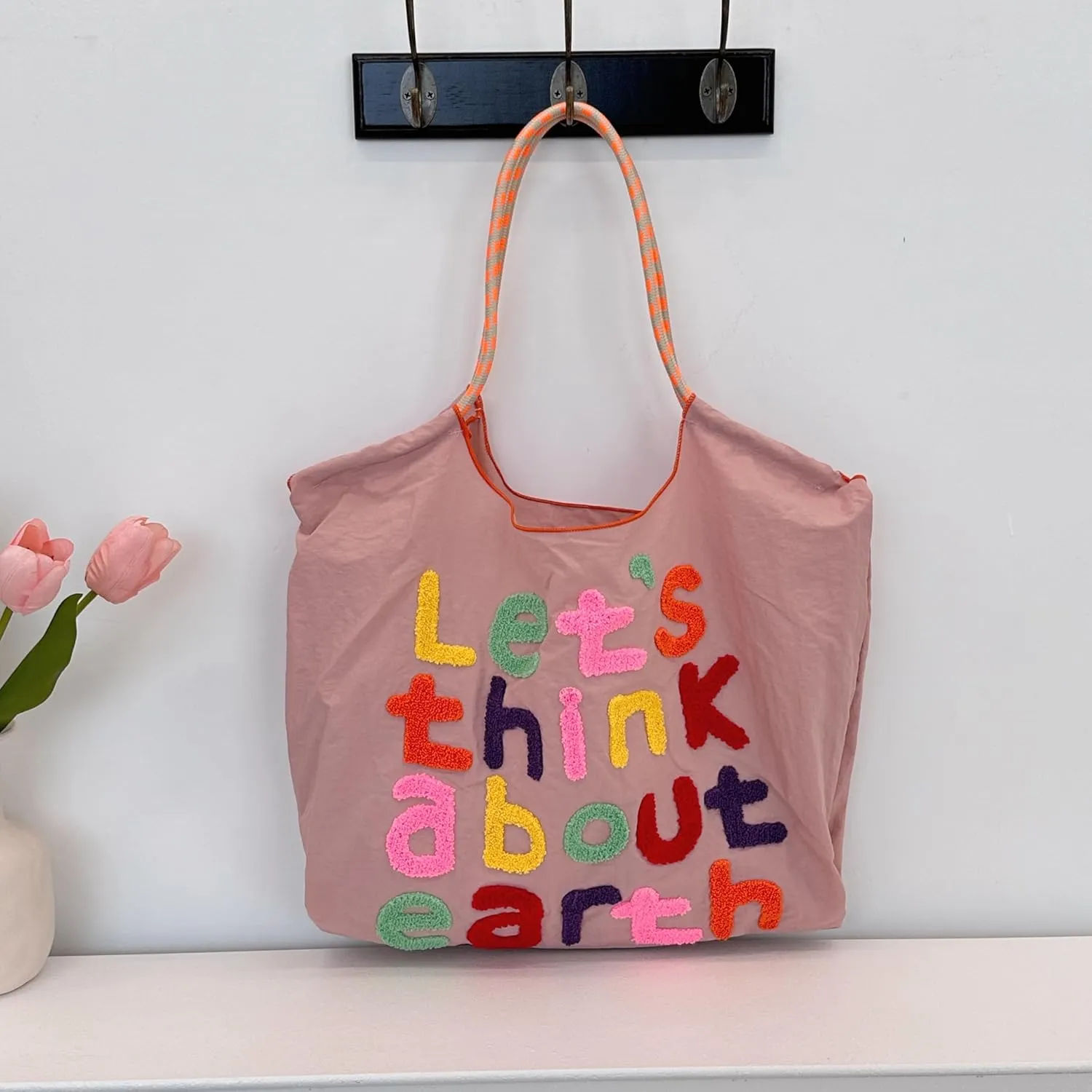 Large Capacity Letter Embroidery Tote Bag Stylish and Versatile Shoulder Bag for Everyday Use Unique Design