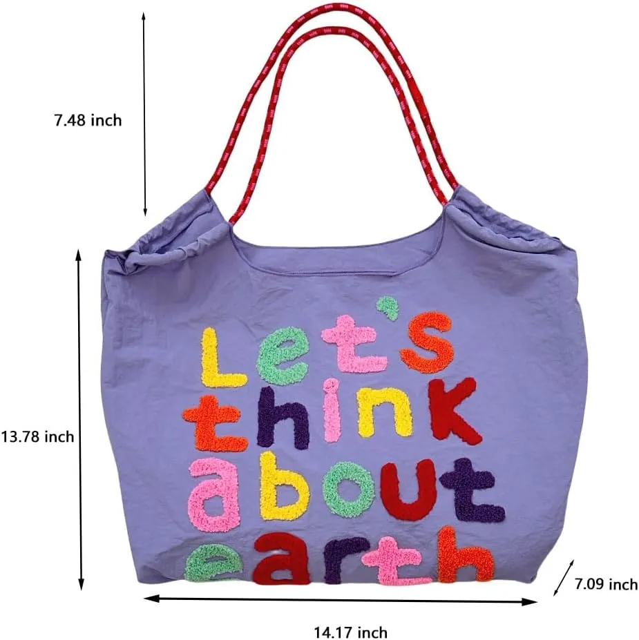 Large Capacity Letter Embroidery Tote Bag Stylish and Versatile Shoulder Bag for Everyday Use Unique Design