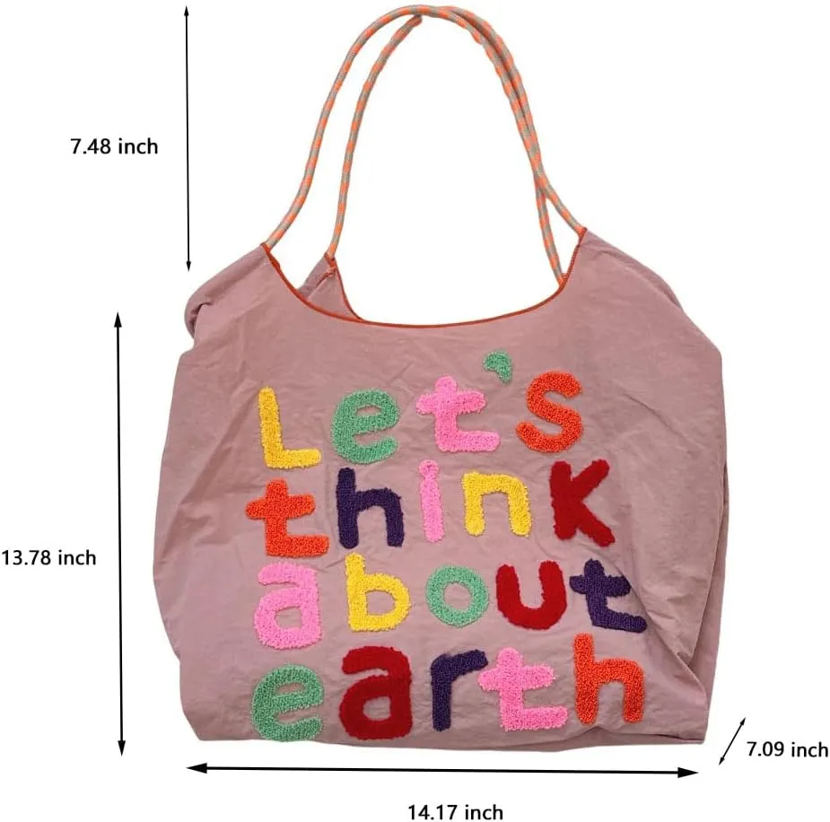 Large Capacity Letter Embroidery Tote Bag Stylish and Versatile Shoulder Bag for Everyday Use Unique Design