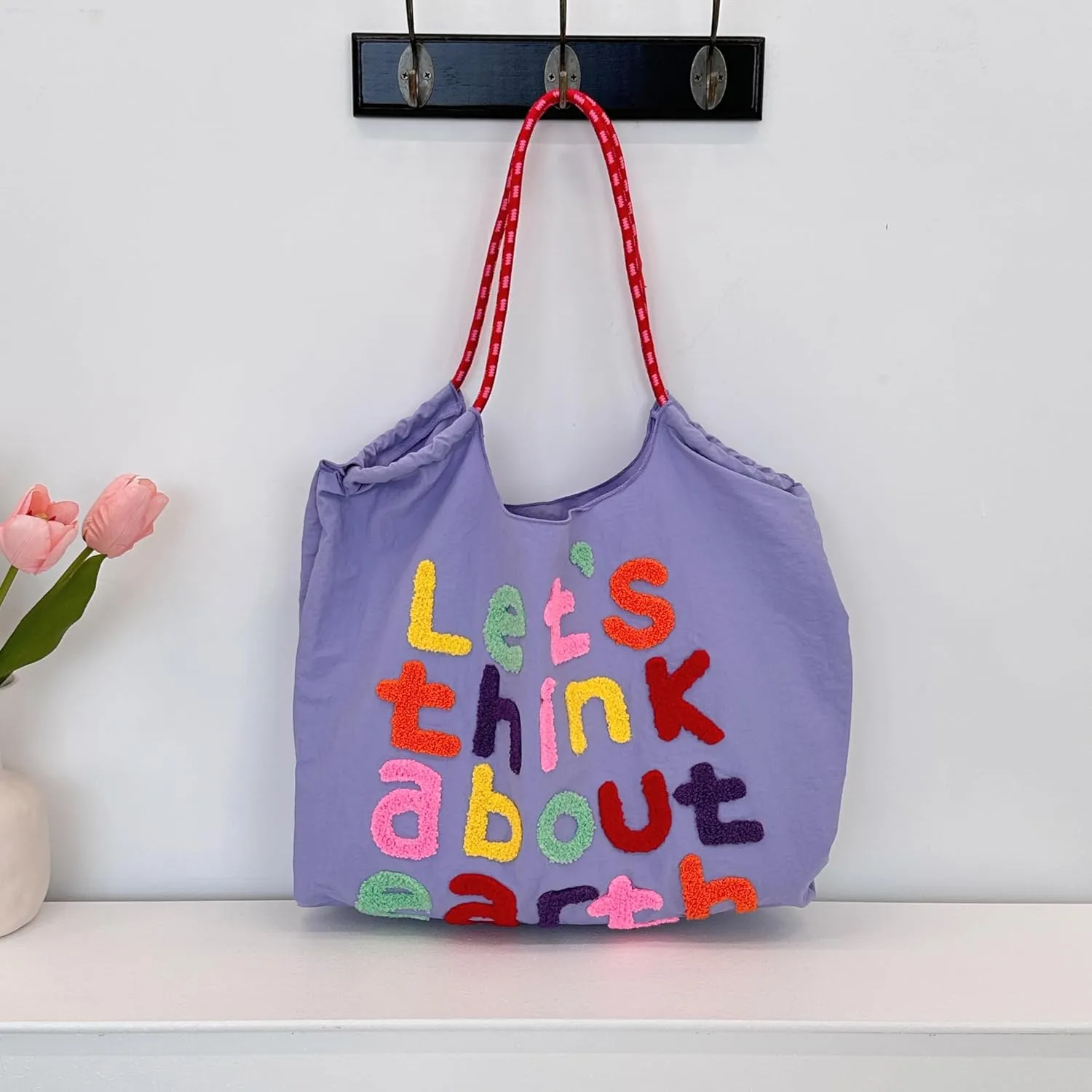 Large Capacity Letter Embroidery Tote Bag Stylish and Versatile Shoulder Bag for Everyday Use Unique Design