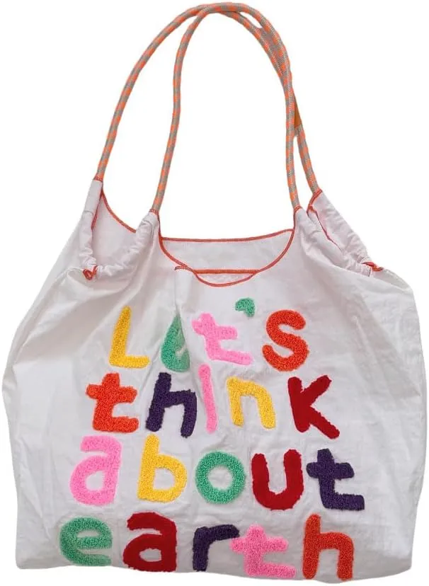 Large Capacity Letter Embroidery Tote Bag Stylish and Versatile Shoulder Bag for Everyday Use Unique Design