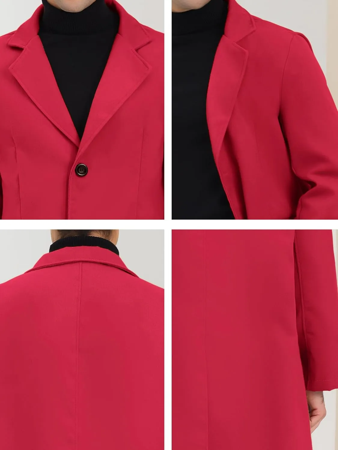Lars Amadeus Men's Winter Overcoat Single Breasted Notched Lapel Long Trench Coat