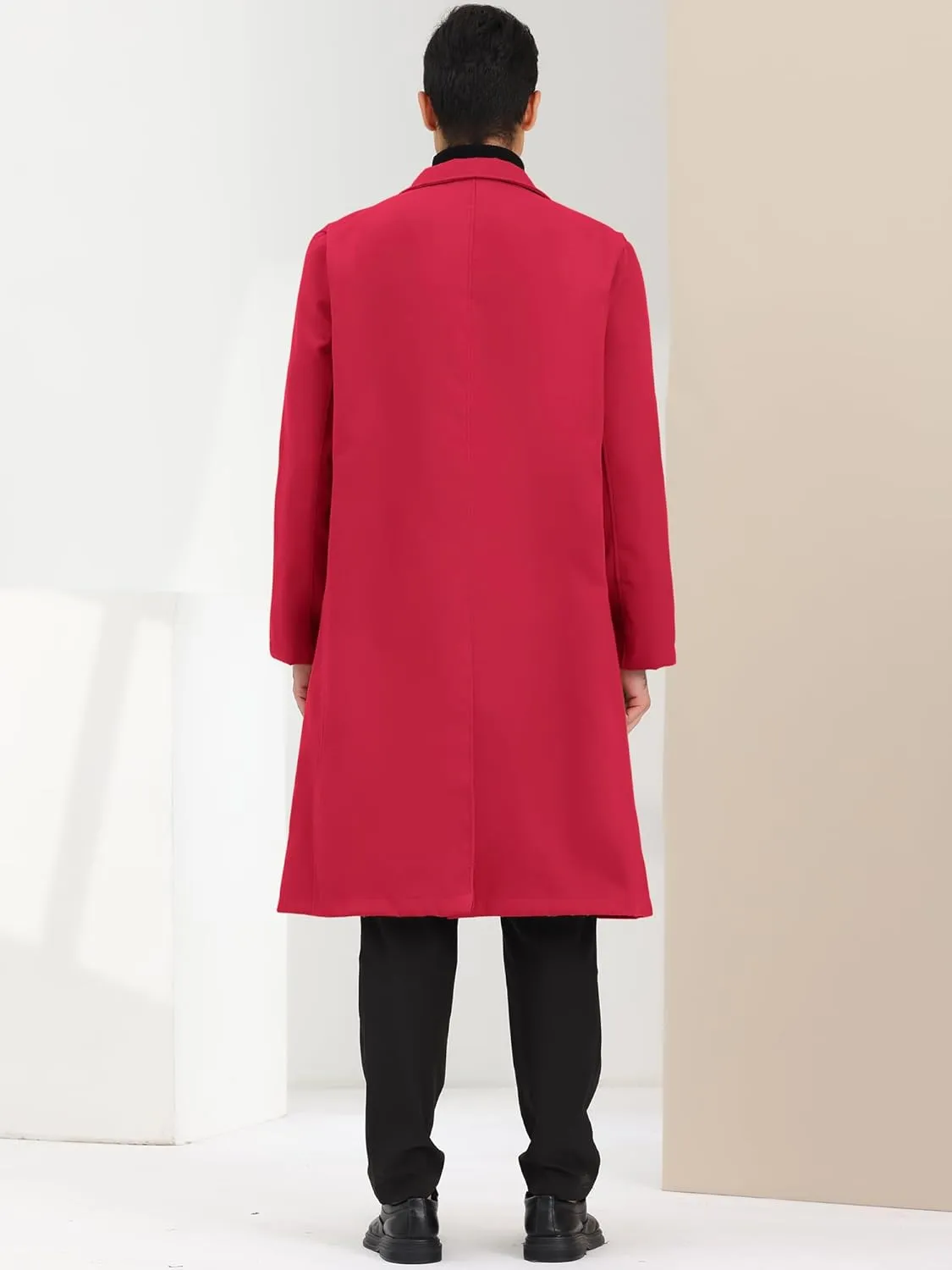 Lars Amadeus Men's Winter Overcoat Single Breasted Notched Lapel Long Trench Coat